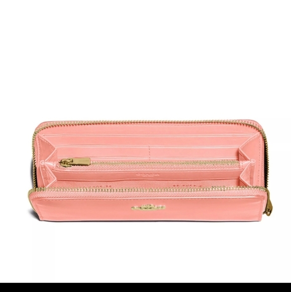 New! COACH Logo Slim Accordion Zip Smooth Leather Wallet B4/Candy Pink - Picture 3 of 5